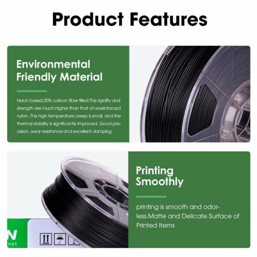 Esun epa-cf 3d filament 1kg 1.75mm - natural carbon fiber filled nylon for 3d printer