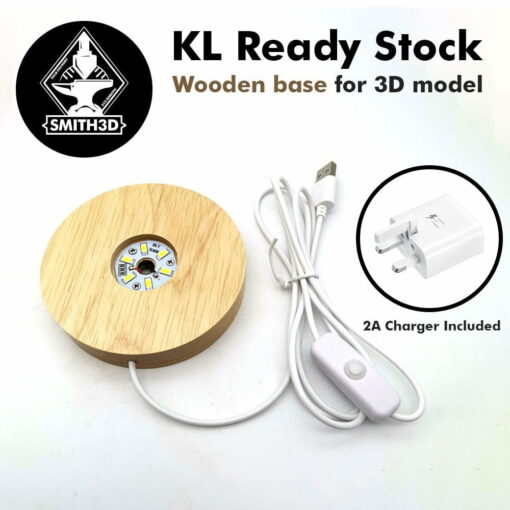 Led solid wooden base for printed 3d model and stone