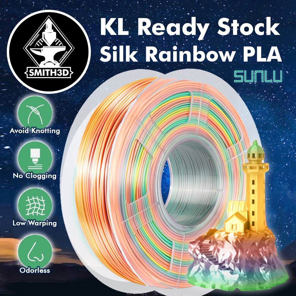 eSUN 3D Printer Silk PLA Rainbow Filament 1.75mm 1KG Multi-color