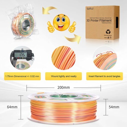 Sunlu filament 1.75mm silk rainbow 1kg pla