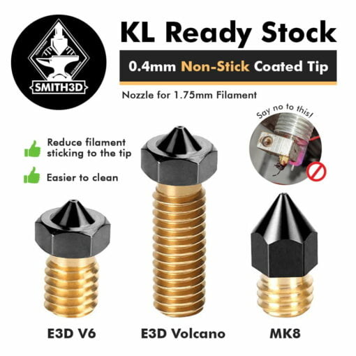 Non-stick nozzle for 1.75mm filament 3d printer (e3d v6/ mk8/ e3d volcano) coated tip sandblasted teflon