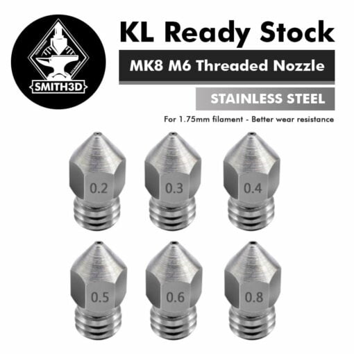 Stainless steel mk8 m6 threaded nozzle - 1.75mm filament (all sizes) for 3d printer creality ender 3 cr10 ender s1