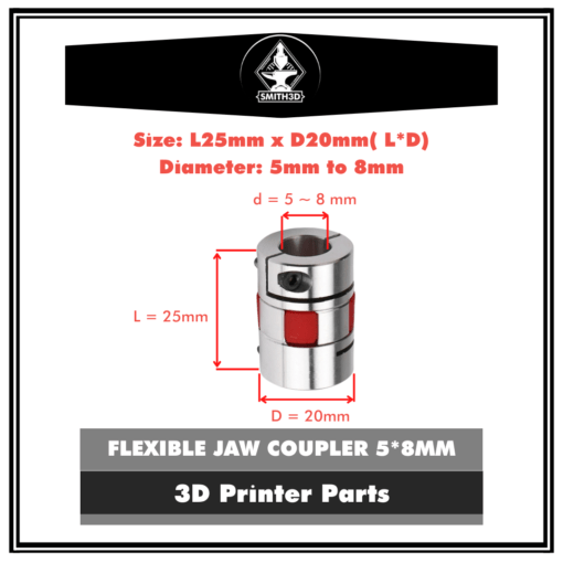 Flexible jaw coupler 5*8mm bore d20l25 for 3d printer plum flexible polyurethane reduce banding ribbing