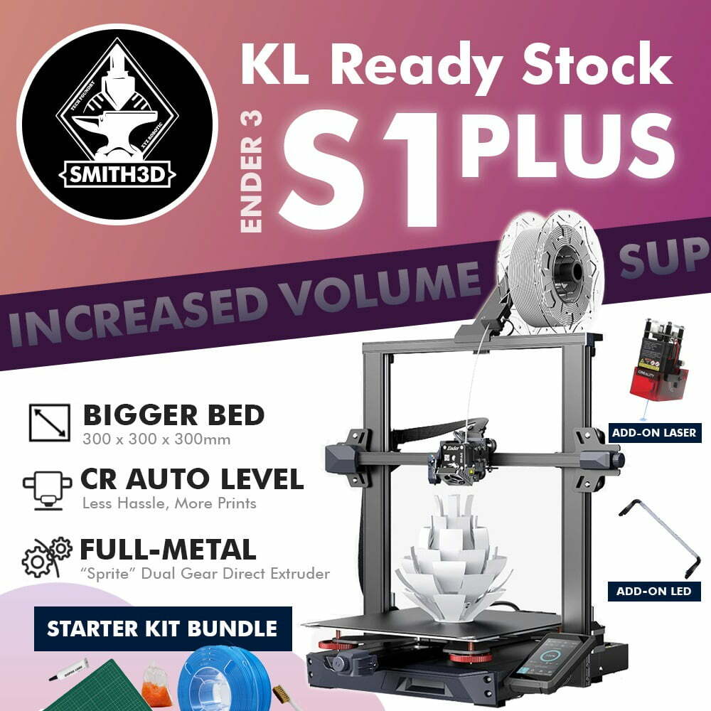 Slette Komprimere hovedvej Ender-3 S1 Plus 3D Printer Semi DIY 300*300*300mm Touch Screen Auto  Leveling Dual Z - Smith3D Malaysia