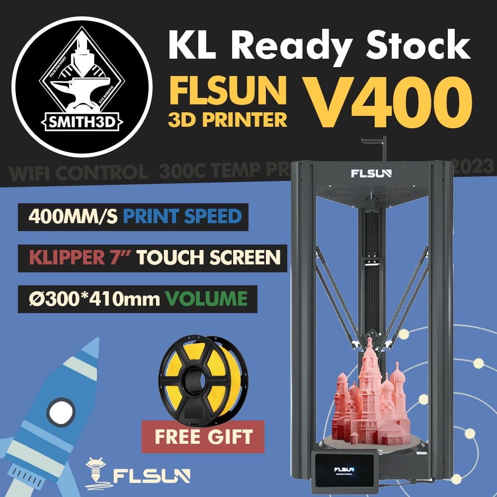 Stock] FLSUN V400 Delta 3D Printer DIY 300*410mm 300C Mainsail OS VORON Alternative - Smith3D Malaysia