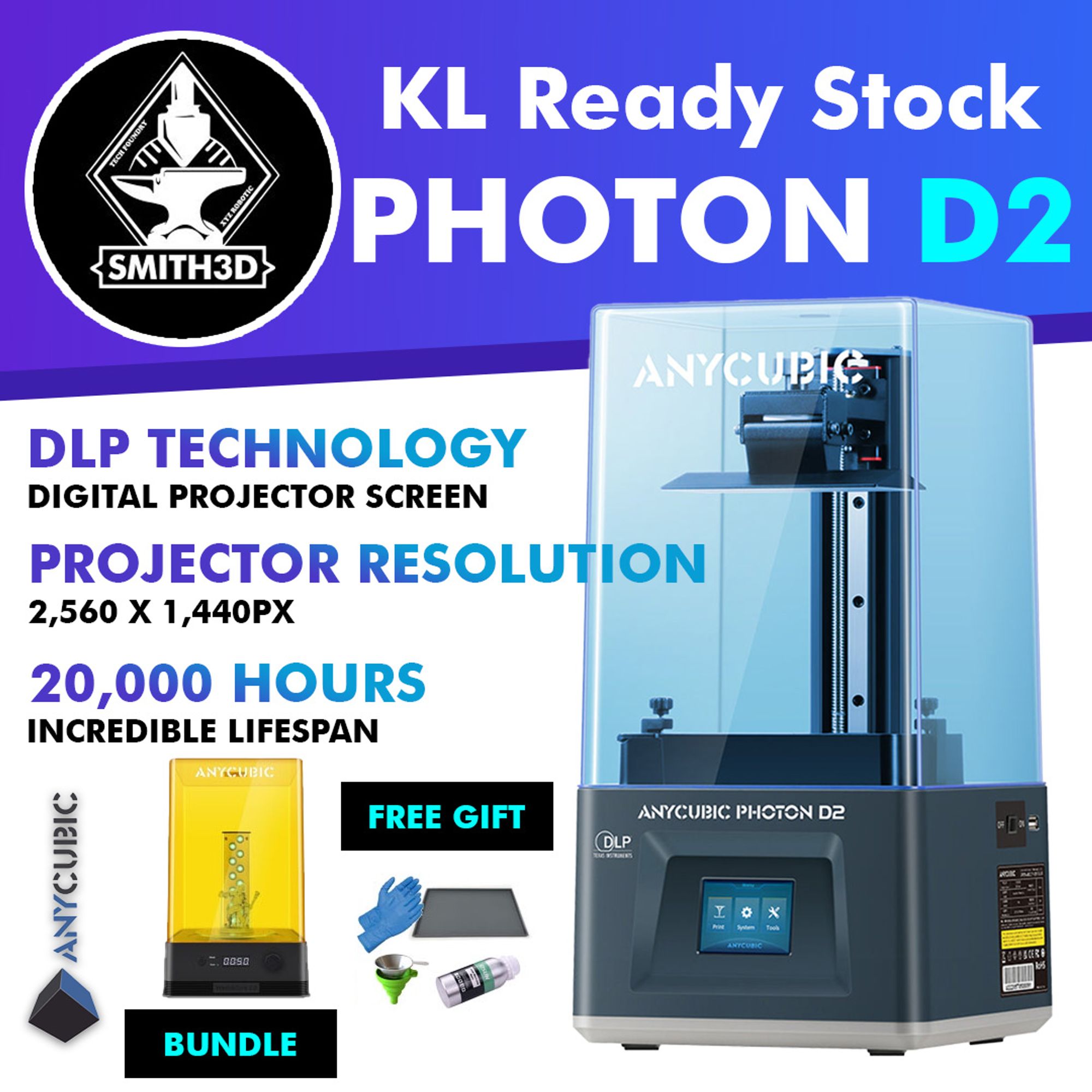 ANYCUBIC Photon D2 Resin 3D Printer, DLP 3D Printer with High Precision,  Ultra-Silent Printing & Long Usage Life-Span, U - Smith3D Malaysia
