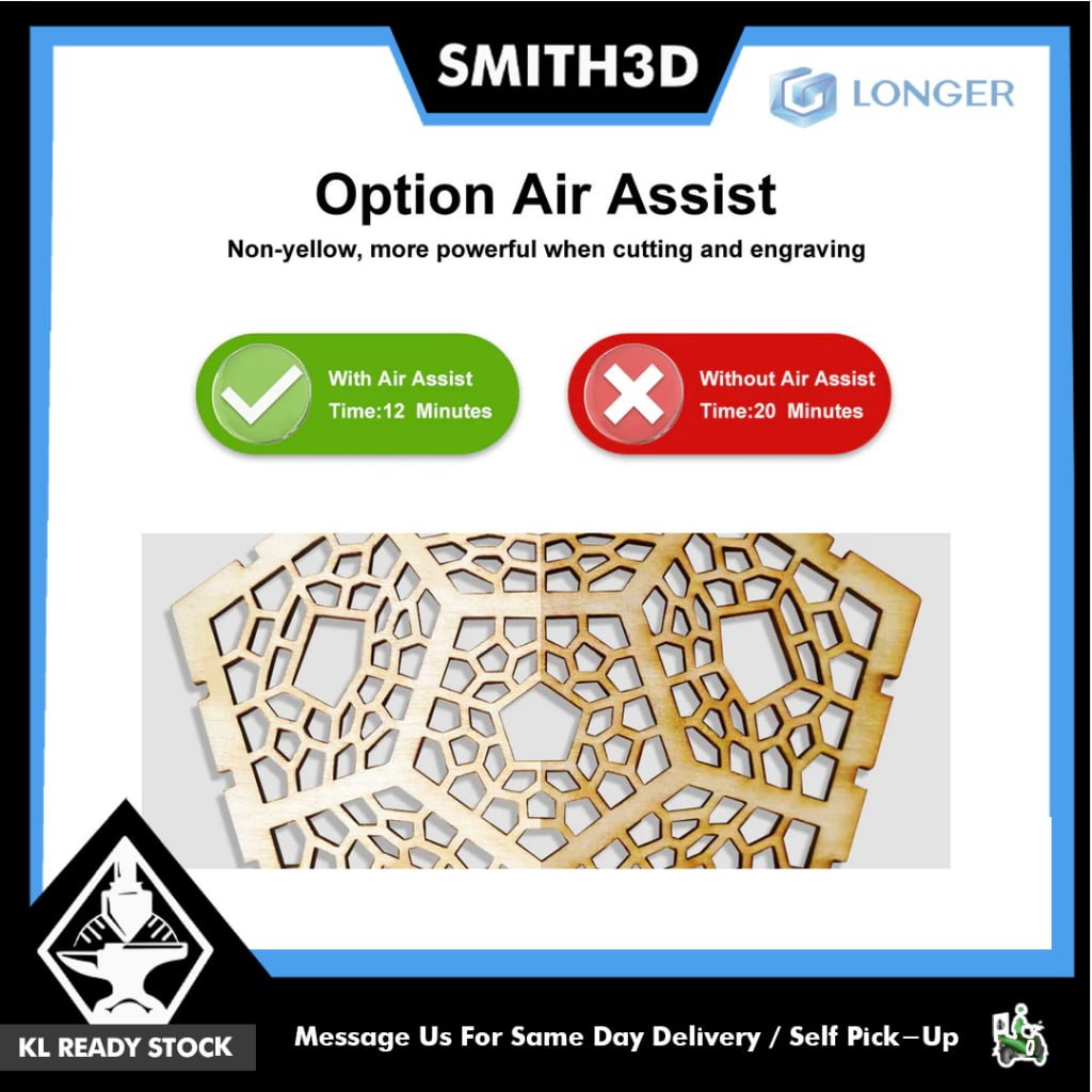 LONGER RAY5 Laser Engraver Accessories Air Assist Rotary Roller Honeycomb  400x400mm Co2 Acrylic Cutter - Smith3D Malaysia