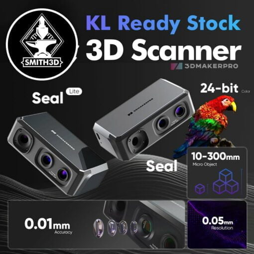 3dmakerpro seal series 3d scanner high precision 0.01mm accuracy vivid textures 24-bit colour depth portable smooth scan